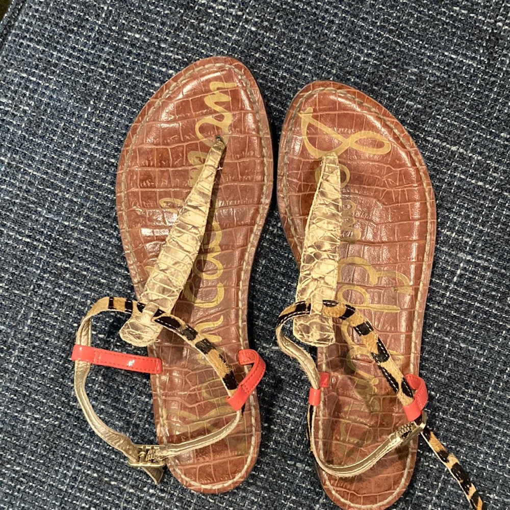 Sam Edelman Sandals flats animal print and coral sz7